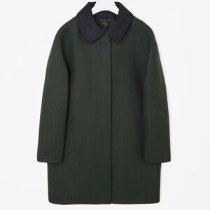 COS Women's Detachable Collar Coat - Green with Blue Collar